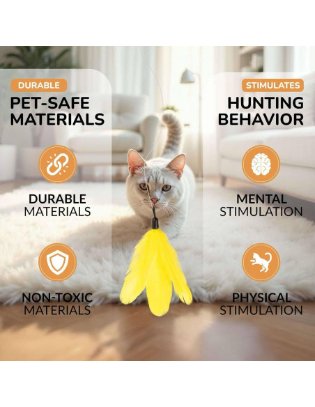 Varita de Plumas Retráctil para Gatos - 12 Recambios Interactivos