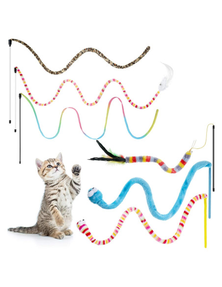 6 Juguetes Interactivos para Gatos Varitas con Pluma y Campana