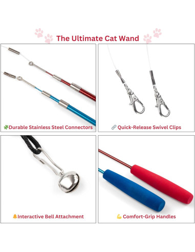 Varita de Plumas Retráctil para Gatos - 12 Recambios Interactivos