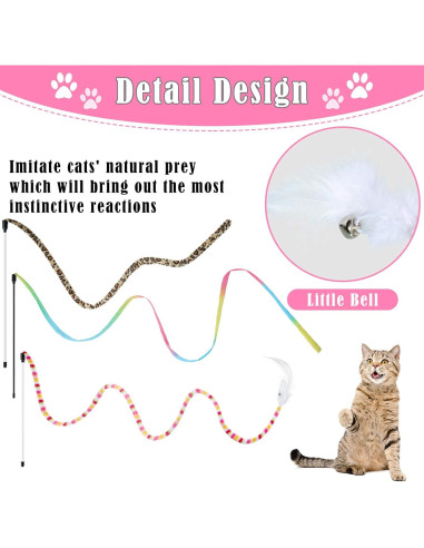6 Juguetes Interactivos para Gatos Varitas con Pluma y Campana
