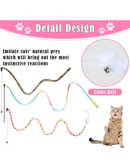 6 Juguetes Interactivos para Gatos Varitas con Pluma y Campana