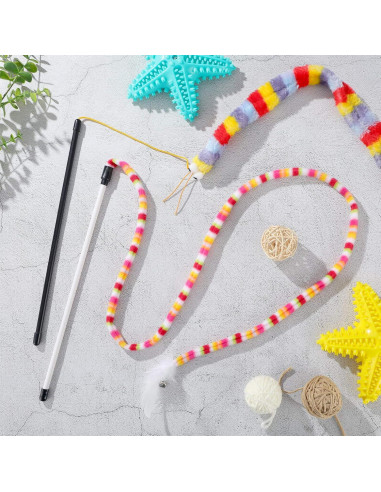 6 Juguetes Interactivos para Gatos Varitas con Pluma y Campana