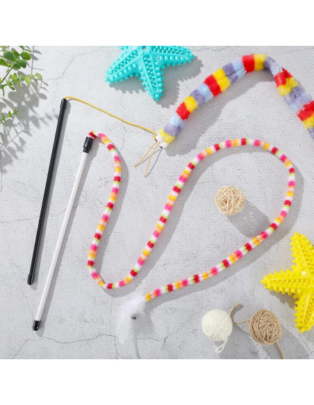 6 Juguetes Interactivos para Gatos Varitas con Pluma y Campana