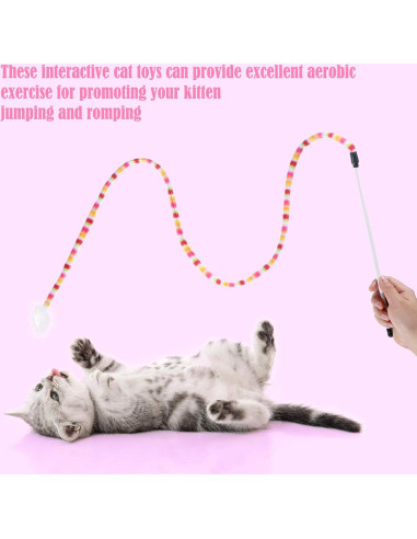 6 Juguetes Interactivos para Gatos Varitas con Pluma y Campana