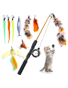 Juguete Interactivo para Gatos APSUAE 9 Piezas con Varita y Plumas