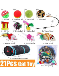 21 Piezas Juguetes para Gatos Interactivos - Túnel Plegable y Varita 2