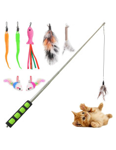 Polo de Pesca para Gatos Whefory con Pluma y Campana Verde