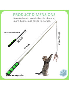 Polo de Pesca para Gatos Whefory con Pluma y Campana Verde 2