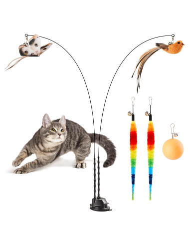 Juguete interactivo para gatos Potaroma con ventosa y plumas