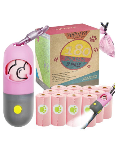 Dispensador de bolsas de caca para perro YUCHIYA con linterna LED