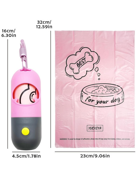 Dispensador de bolsas de caca para perro YUCHIYA con linterna LED