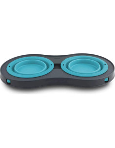 Comedero Elevado Doble Dexas para Mascotas Pequeñas Gris/Azul 2