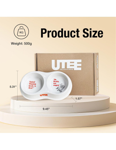 Tazón Doble Cerámico UTEE para Perros y Gatos 24x13.5cm