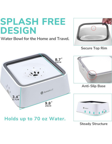 Cuenco de Agua Sin Derrames LumoLeaf 2L para Perros Blanco