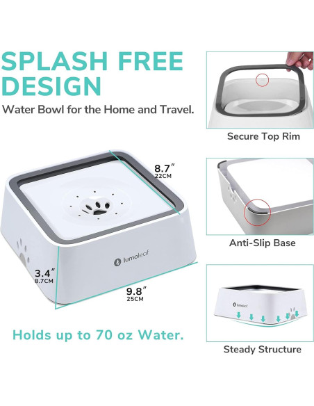 Cuenco de Agua Sin Derrames LumoLeaf 2L para Perros Blanco
