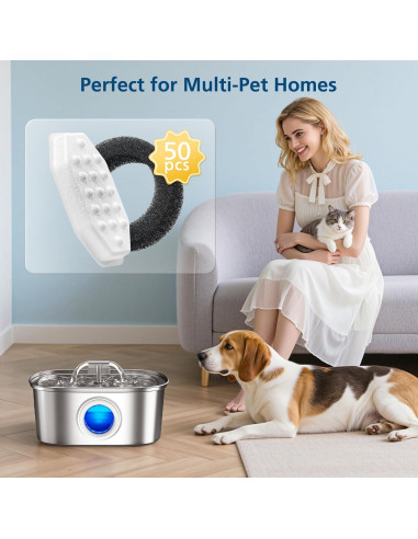 Paquete de 50 filtros y esponjas para fuente de agua para gatos Rellaty