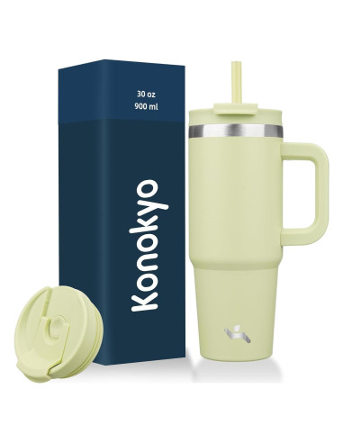 Taza Aislada Konokyo 30 oz Verde Macaron con Popotes