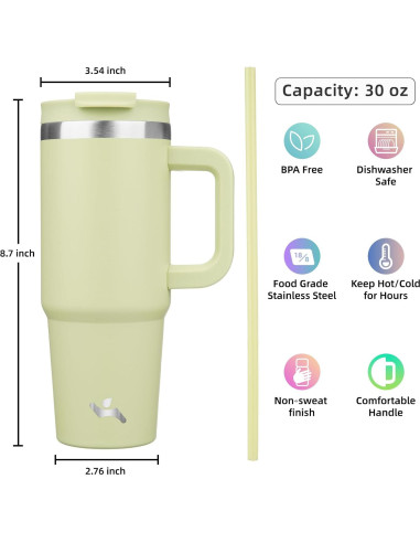 Taza Aislada Konokyo 30 oz Verde Macaron con Popotes