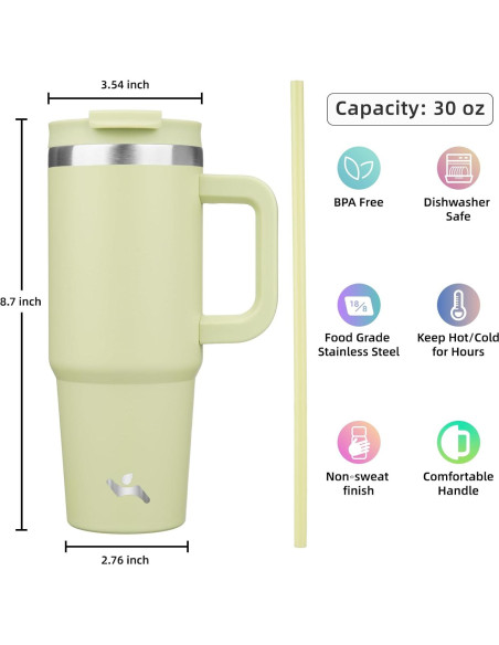 Taza Aislada Konokyo 30 oz Verde Macaron con Popotes