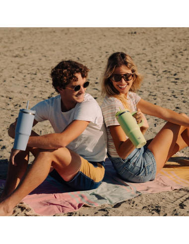 Taza Aislada Konokyo 30 oz Verde Macaron con Popotes