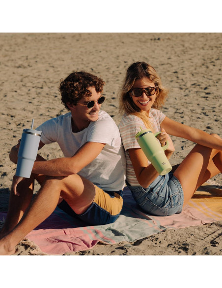 Taza Aislada Konokyo 30 oz Verde Macaron con Popotes