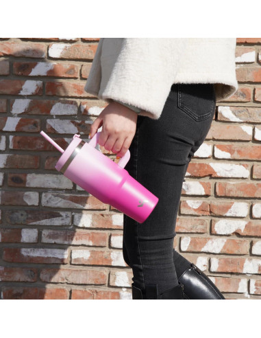 Taza Aislada Konokyo 30 oz Verde Macaron con Popotes