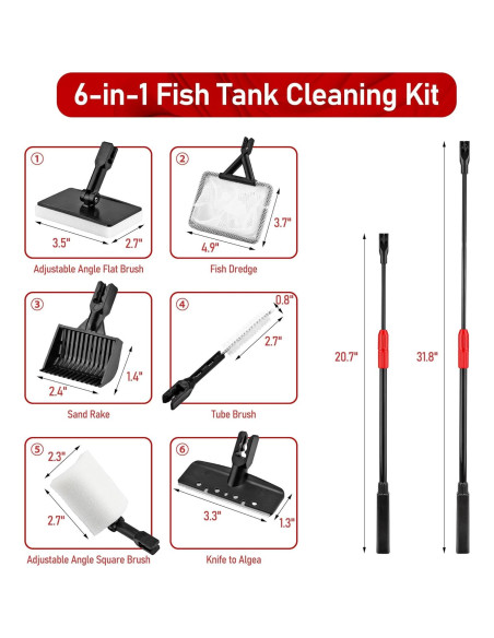 Kit de Limpieza de Acuario 6 en 1 Timwaygo con Mango Telescópico