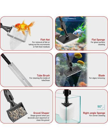 Kit de Limpieza de Acuario 6 en 1 Timwaygo con Mango Telescópico