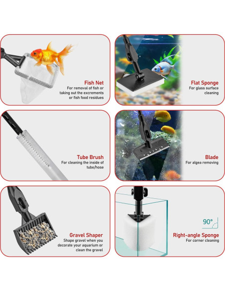 Kit de Limpieza de Acuario 6 en 1 Timwaygo con Mango Telescópico