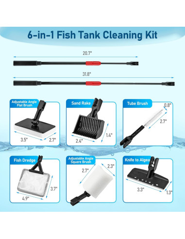 Kit de Limpieza de Acuario 6 en 1 Mogoko con Mango Telescópico