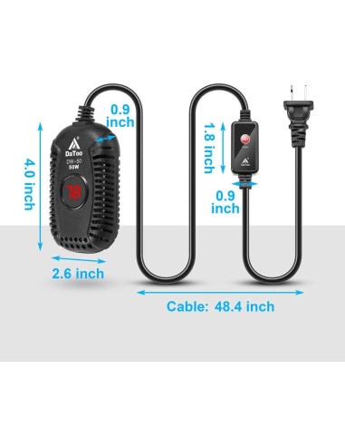 Calentador de Acuario Pequeño DaToo 50W Sumergible LED