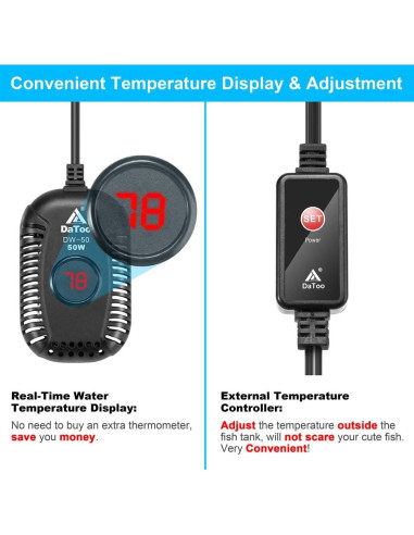 Calentador de Acuario Pequeño DaToo 50W Sumergible LED