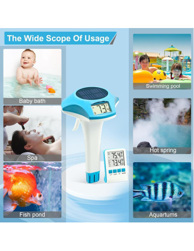 Termómetro de piscina solar inalámbrico Circrane, digital IPX8