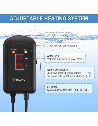 Calentador de Acuario HiTauing 100W con Pantalla Digital LED