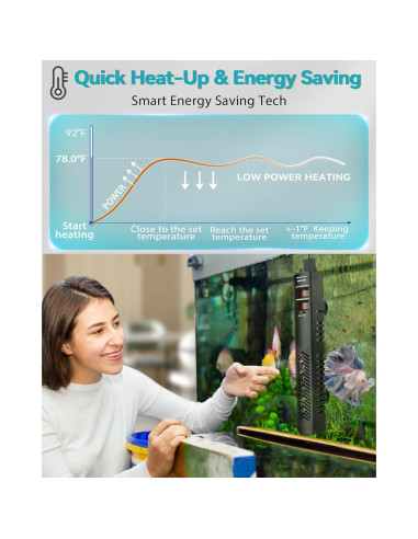 Calentador de Acuario AHJ 500W para 284-454 Litros con Control Preciso