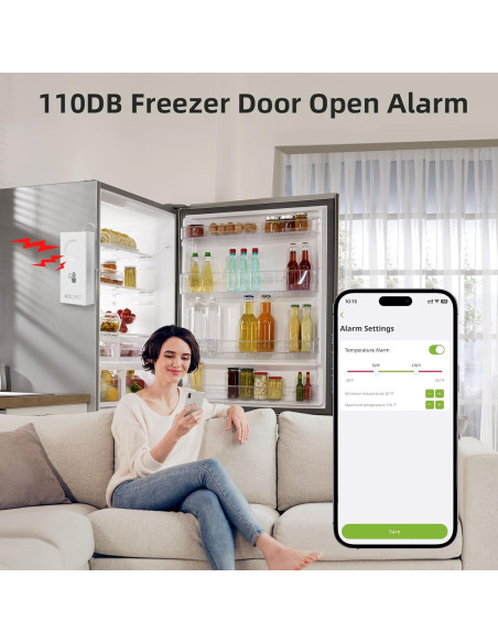 Alarma de Congelador MOCREO ST8 con Termómetro Bluetooth 110dB