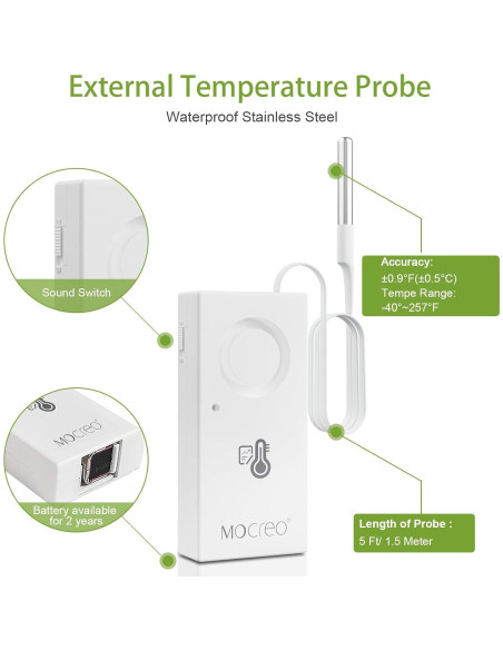 Alarma de Congelador MOCREO ST8 con Termómetro Bluetooth 110dB