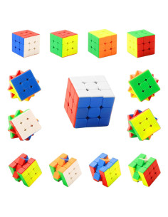 Paquete de 12 Cubos Mágicos Mini 3x3 Sin Pegatinas - Juguetes Antiestrés
