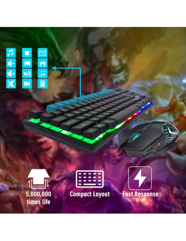 Combo Teclado y Ratón Inalámbrico CHONCHOW TKL 87 Teclas LED