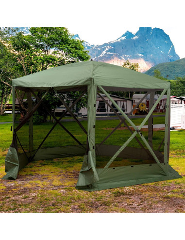 Carpa Plegable Gazebo Outsunny Hexagonal 3.66m Verde