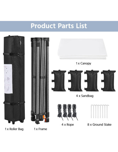 Carpa Plegable 3x3m Yaheetech con Pared Lateral y Accesorios