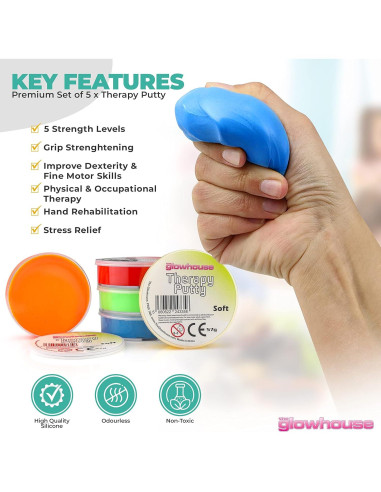 Juego de 5 Masillas Terapéuticas Apretable Glowhouse 57g