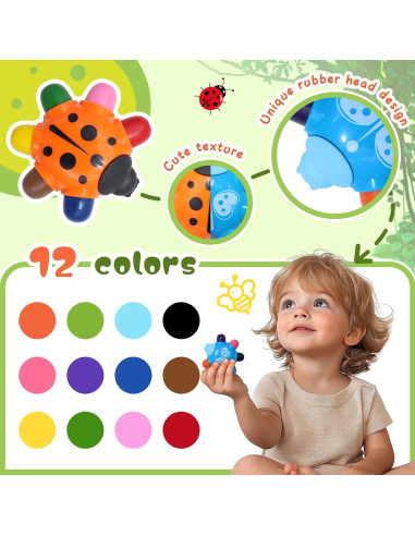 Crayones Beetle HengNexus para Niños 1-3 Años, Set 2 Piezas