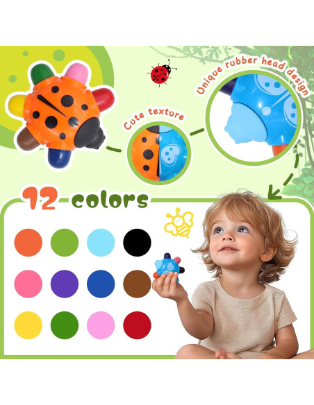 Crayones Beetle HengNexus para Niños 1-3 Años, Set 2 Piezas