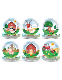 60 Platos de Papel Animales de Granja Justforjoyful 17.8 cm