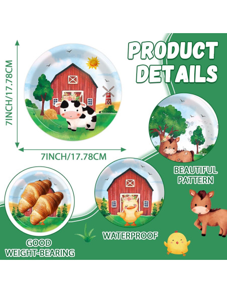 60 Platos de Papel Animales de Granja Justforjoyful 17.8 cm