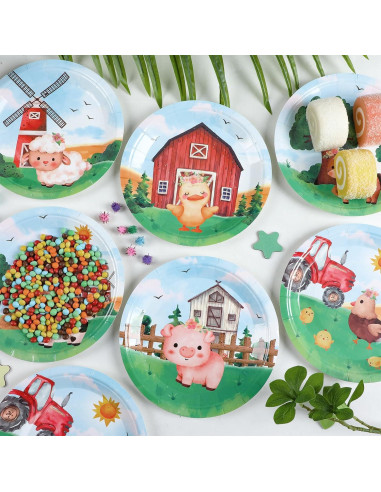 60 Platos de Papel Animales de Granja Justforjoyful 17.8 cm