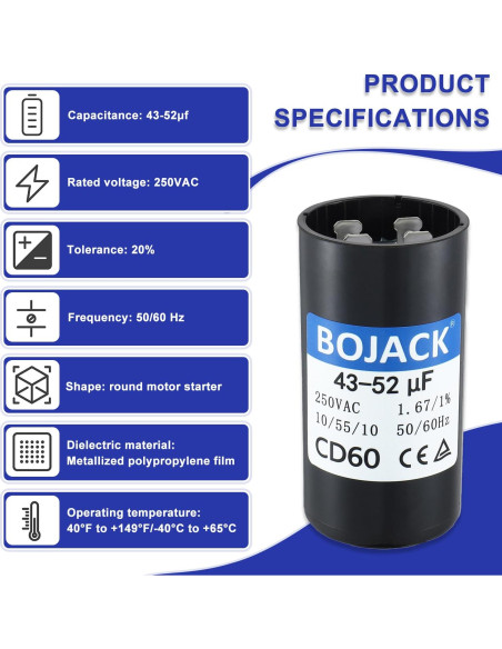 Capacitor de Arranque BOJACK CD60 43-52uF 250V Redondo