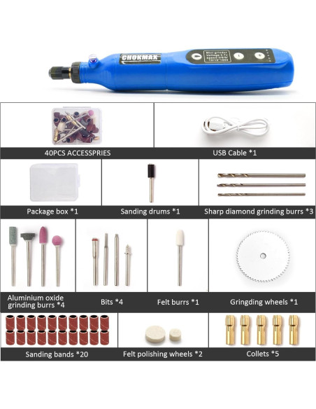 Mini Amoladora Inalámbrica CHOKMAX 3.7V 42 Accesorios LED