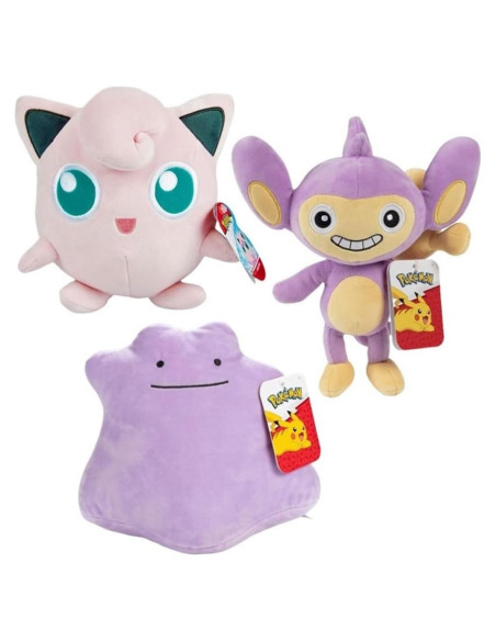 Peluche Pokémon 20 cm 3-Pack - Ditto, Jigglypuff, Aipom - Jazwares